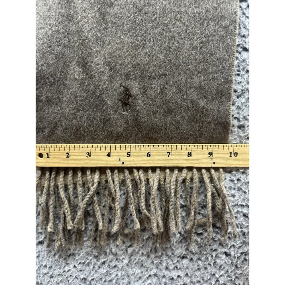 Polo Ralph Lauren Wool‎ Blend Embroidered Fringe Scarf Brown One Size 72